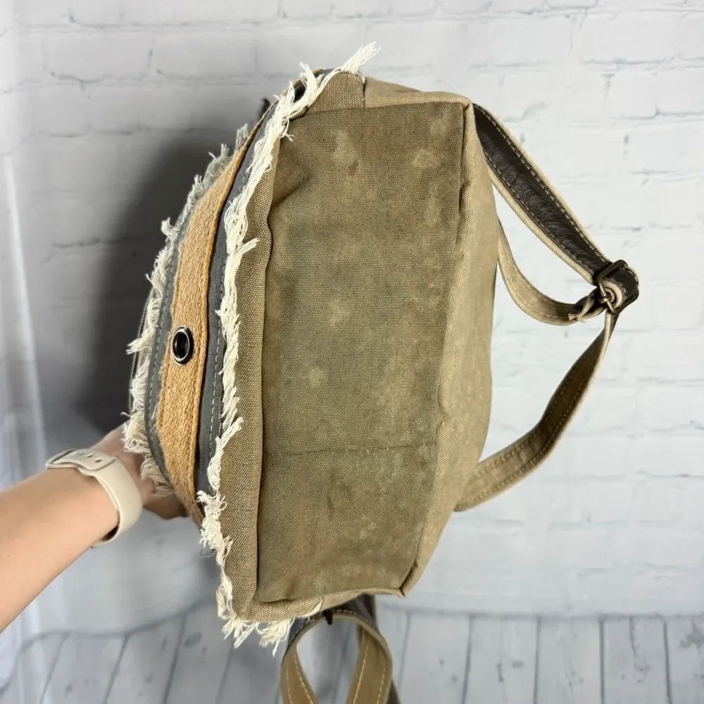 Vintage Addiction Recycled Military Canvas Leather Tote Backpack New Utility